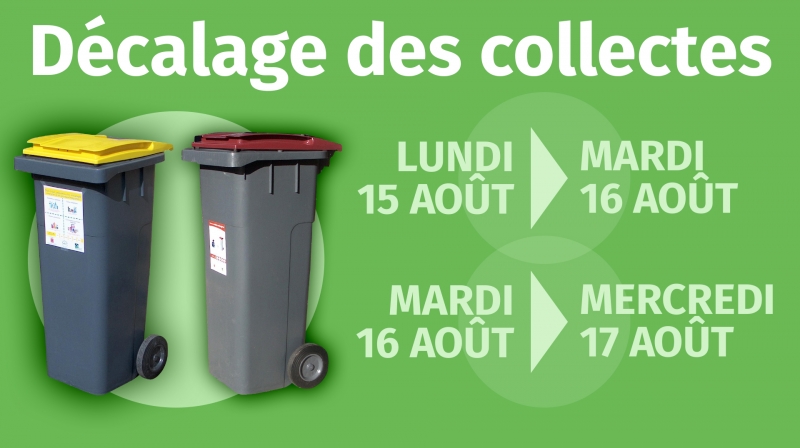 15 août : Décalage des collectes de bacs individuels