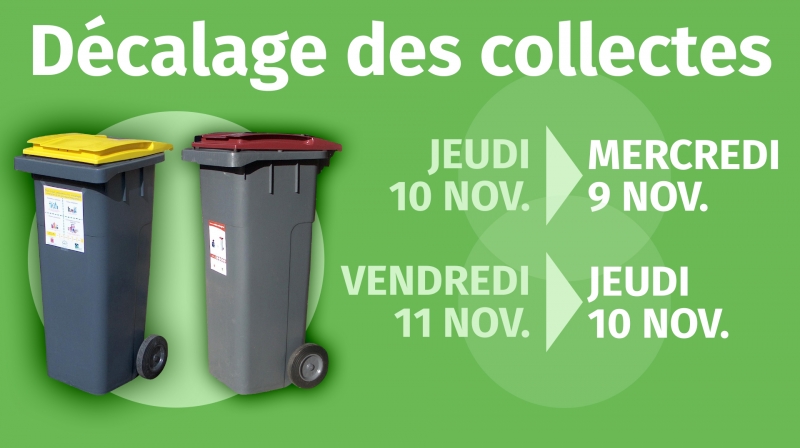 11 novembre : Décalage des collectes de bacs individuels