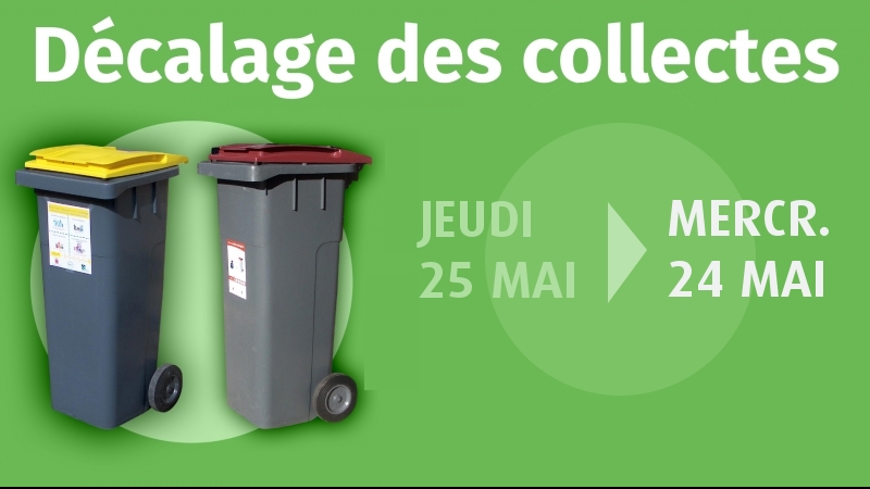 25 mai : Décalage des collectes de bacs individuels