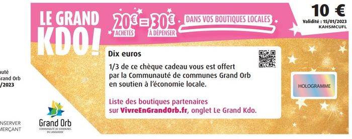 Jusqu'au 15 janvier 2023 pour dépenser ses chèques Le Grand Kdo