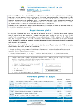 Note de présentation budget primitif énergies renouvelables 2026