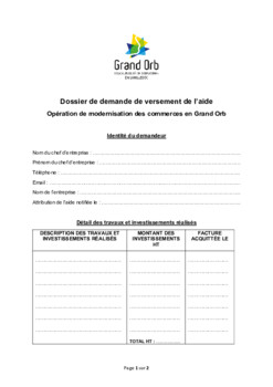 Dossier 2025 de demande de versement de l'aide OMC Grand Orb
