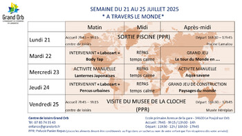 Semaine du 21 au 25 juillet