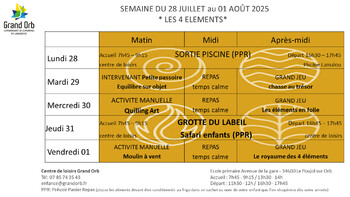Semaine du 28 juillet au 1er août