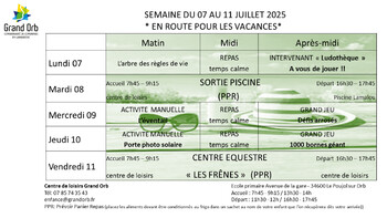 Semaine du 7 au 11 juillet