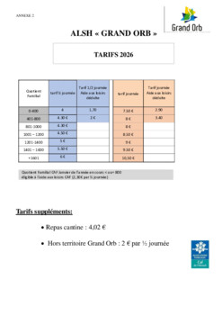 Tarifs ALSH 2026