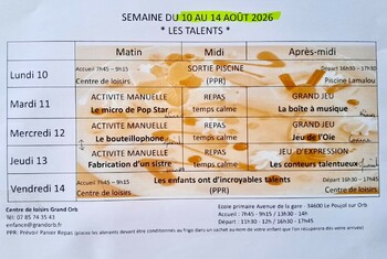 programme ALSH du 10 au 14 août
