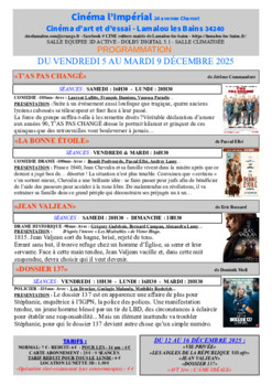 CINEMA LAMALOU LES BAINS - DU 5 AU 9 DECEMBRE