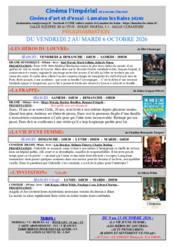 CINEMA LAMALOU LES BAINS - DU 2 AU 6 OCTOBRE - Animations